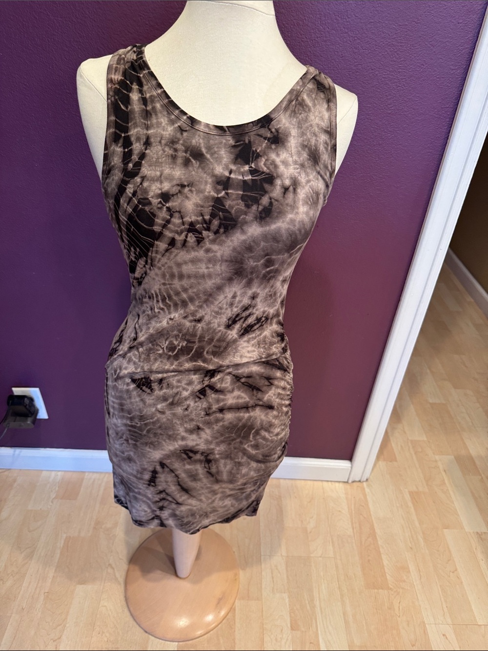 Sleeveless Tie-Dye Mini Dress in Brown